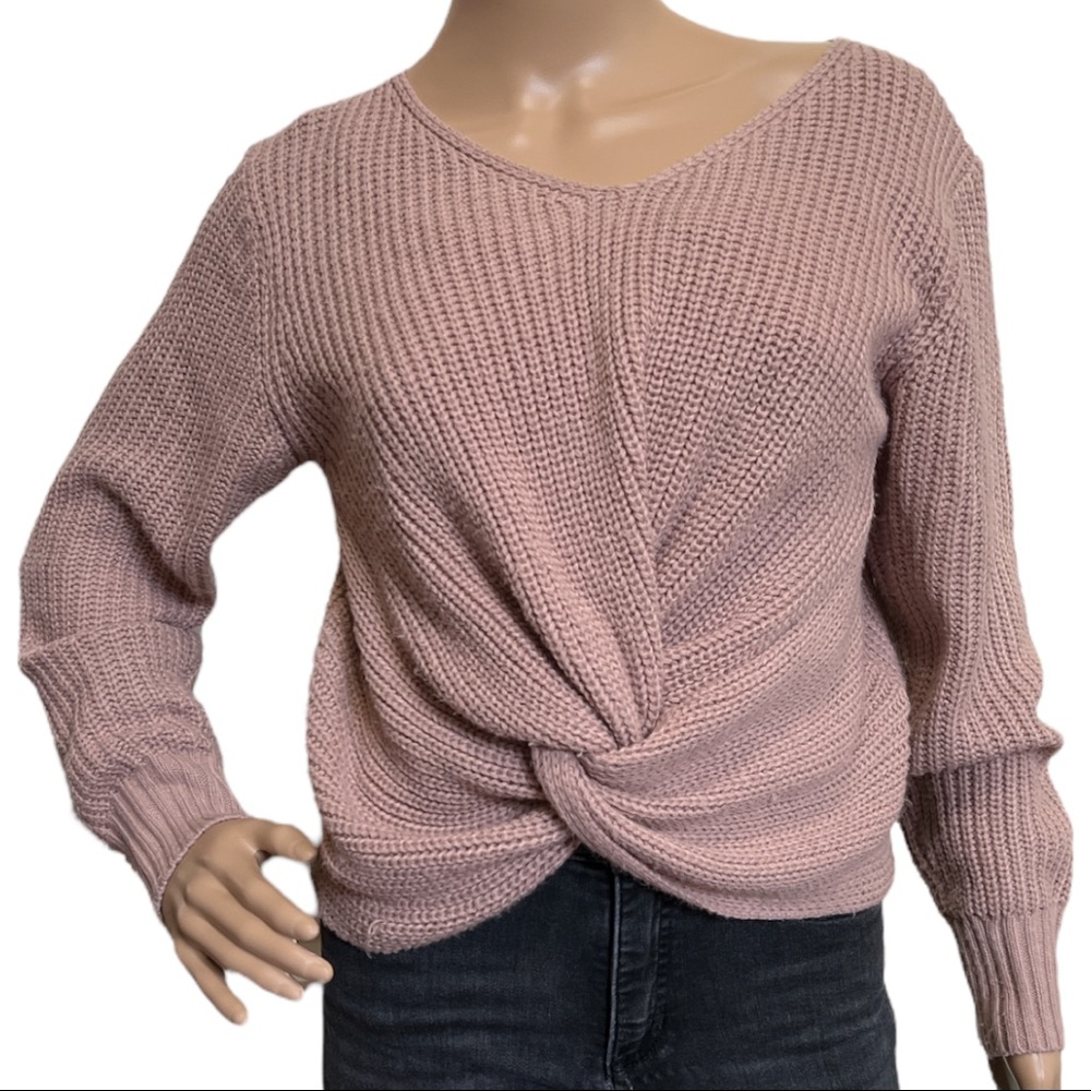 SHEIN Women’s Knit Twist Fron Sweater Pullover Blush Pink Top Size S